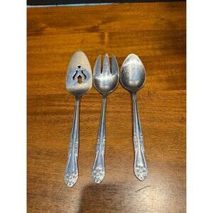 3 Pc Custom Craft Stainless Flatware Floral Serving Set